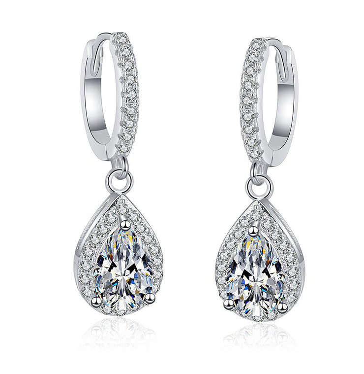 1 Carat Pear Cut Moissanite Diamond Drop Earrings Women's S925 Silver
